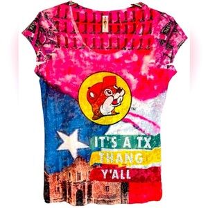 NWT BUC-EES ITS A TEXAS THANG YALL RHINESTONE TEXAS FLAG BOOT SHIRT, SIZE L